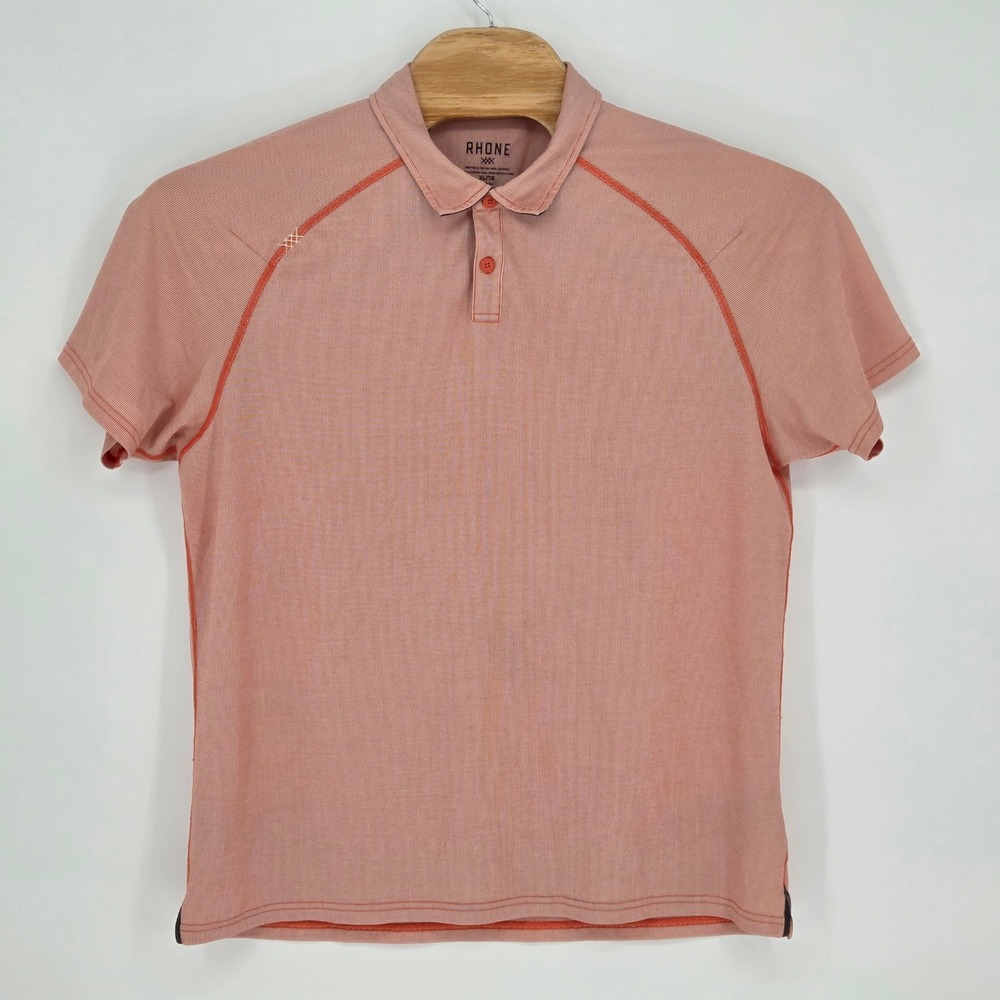 RHONE Mens XL Delta Pique Polo Short Sleeve Shirt Coral Orange‎ Performance